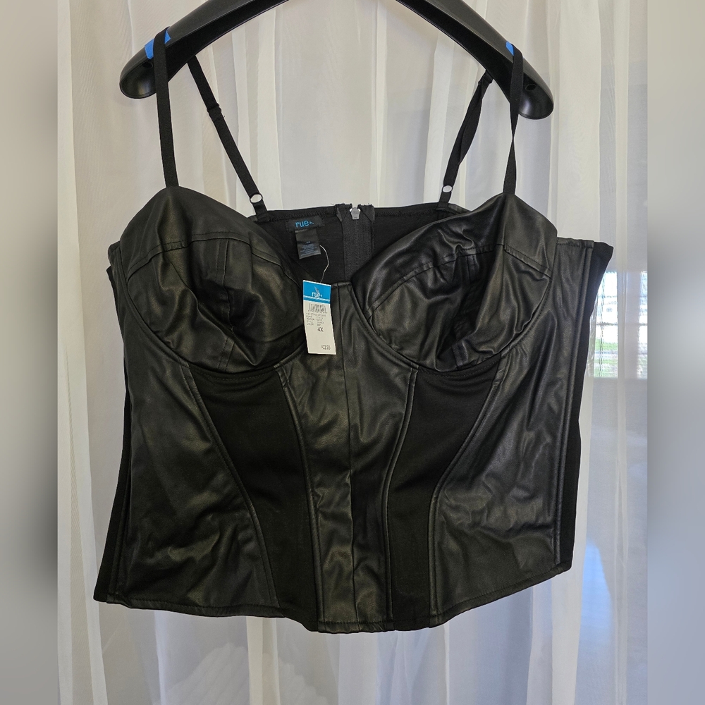 Rue21 Black Faux Leather Corset Crop with Adjustable Straps